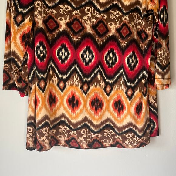 Susan Lawrence Red / Black / Brown Patterned 3/4 Sleeve Blouse Size 2X - Picture 9 of 10
